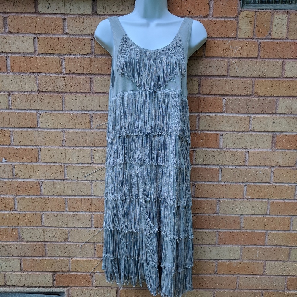 Topshop Silver Tassle Flapper Style Dress Size 12